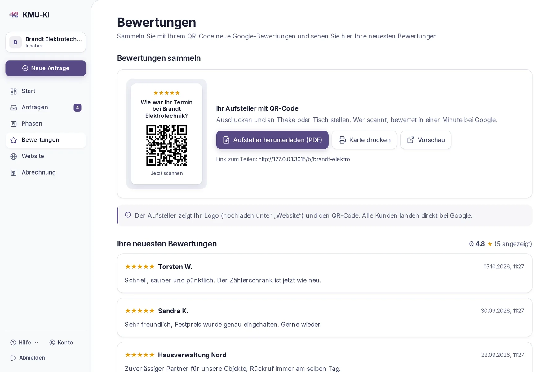 Bewertungsseite am Rechner mit den neuesten Google-Bewertungen